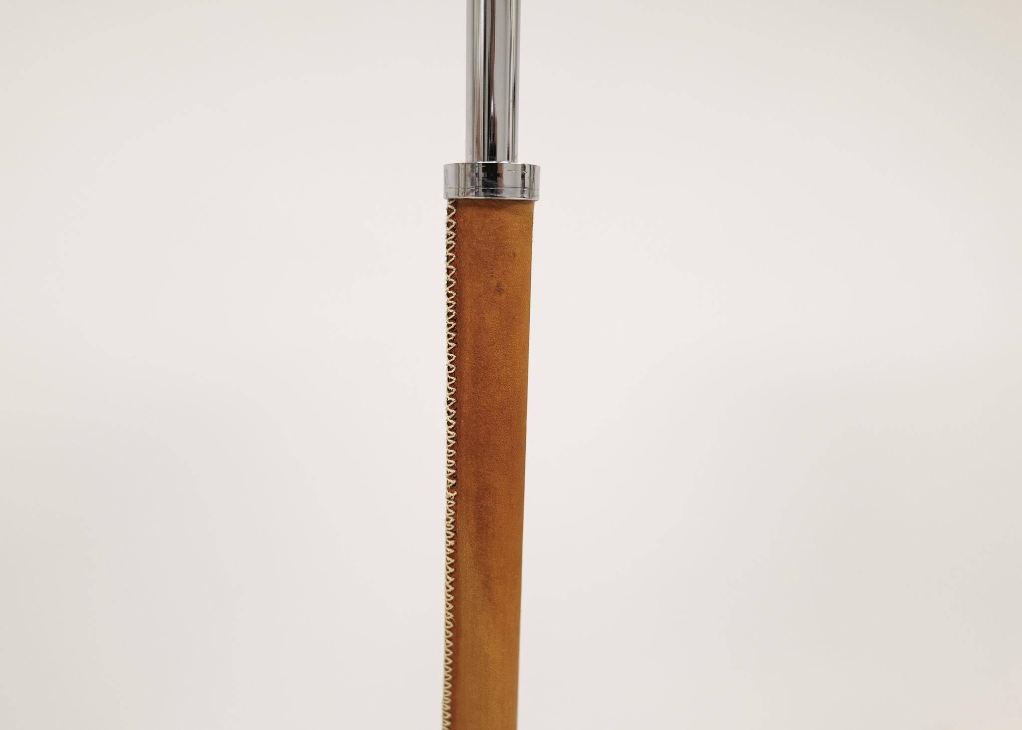 Vintage chrome leather floor lamp mid-century Atelje Lyktan, Sweden