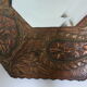 Antique bevelled artisanal mirror in repoussé copper - 54x45cm