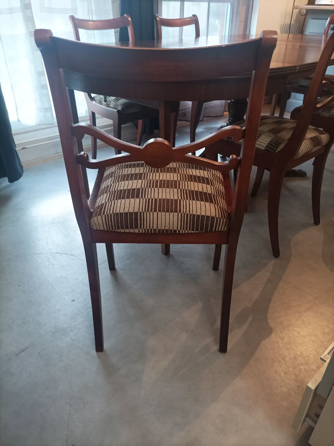 Table + extensions and chairs Gerbeau mahogany vintage wood
