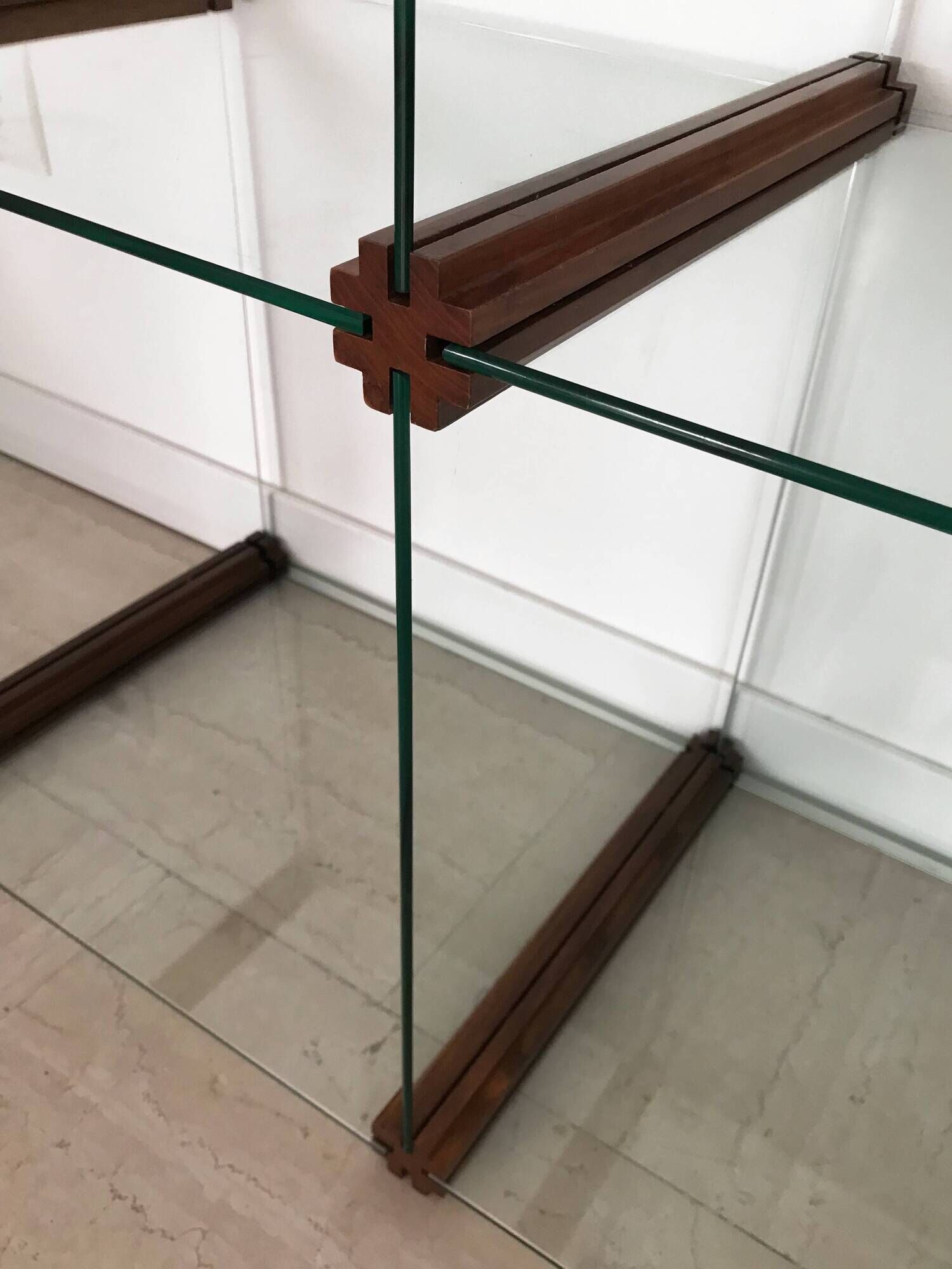 Gallotti & Radice Italian glass and wood bookcase 1980s