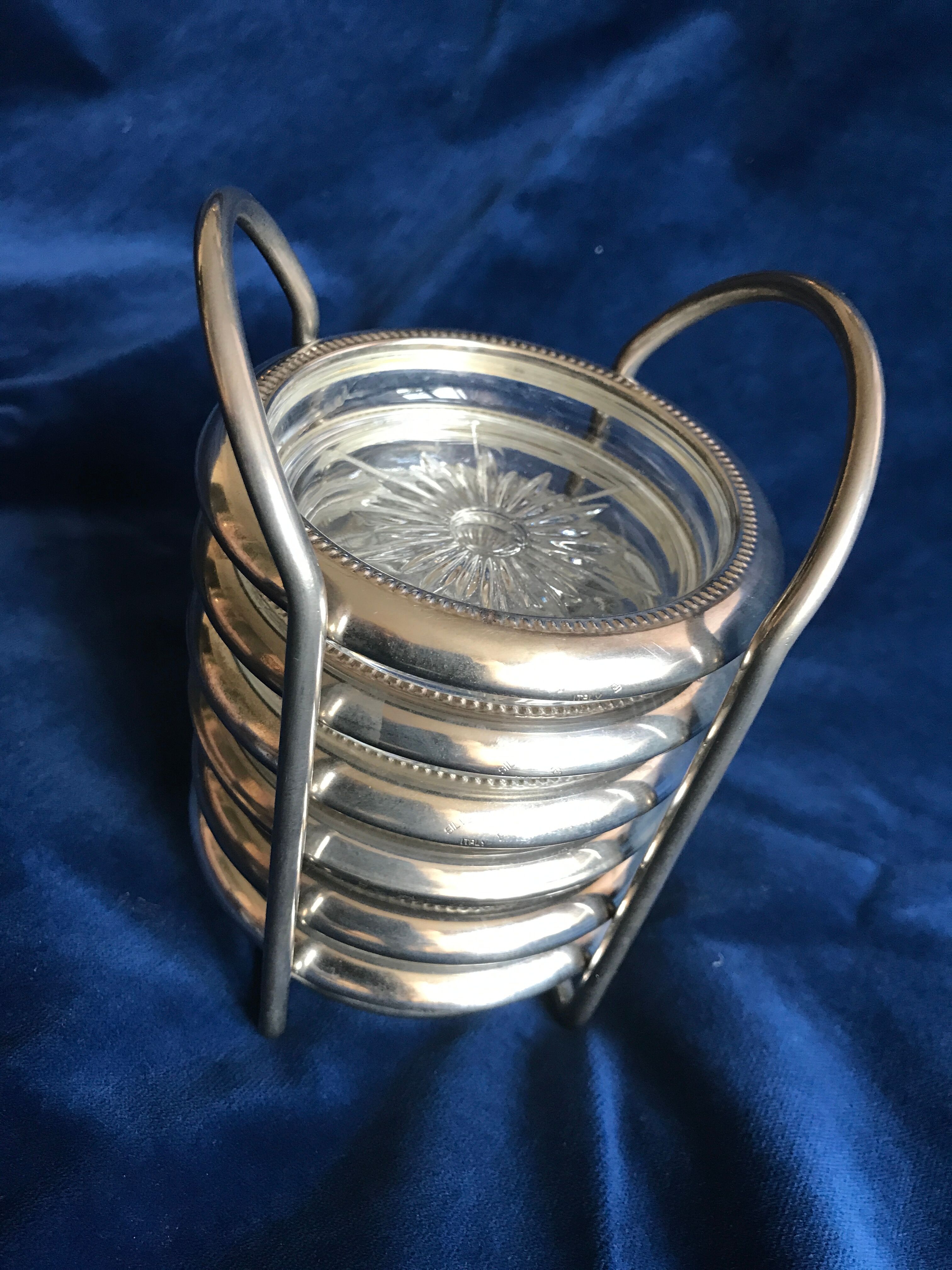 Lot de 6 sous  verre en cristal en métal argenté  Léonard Italy