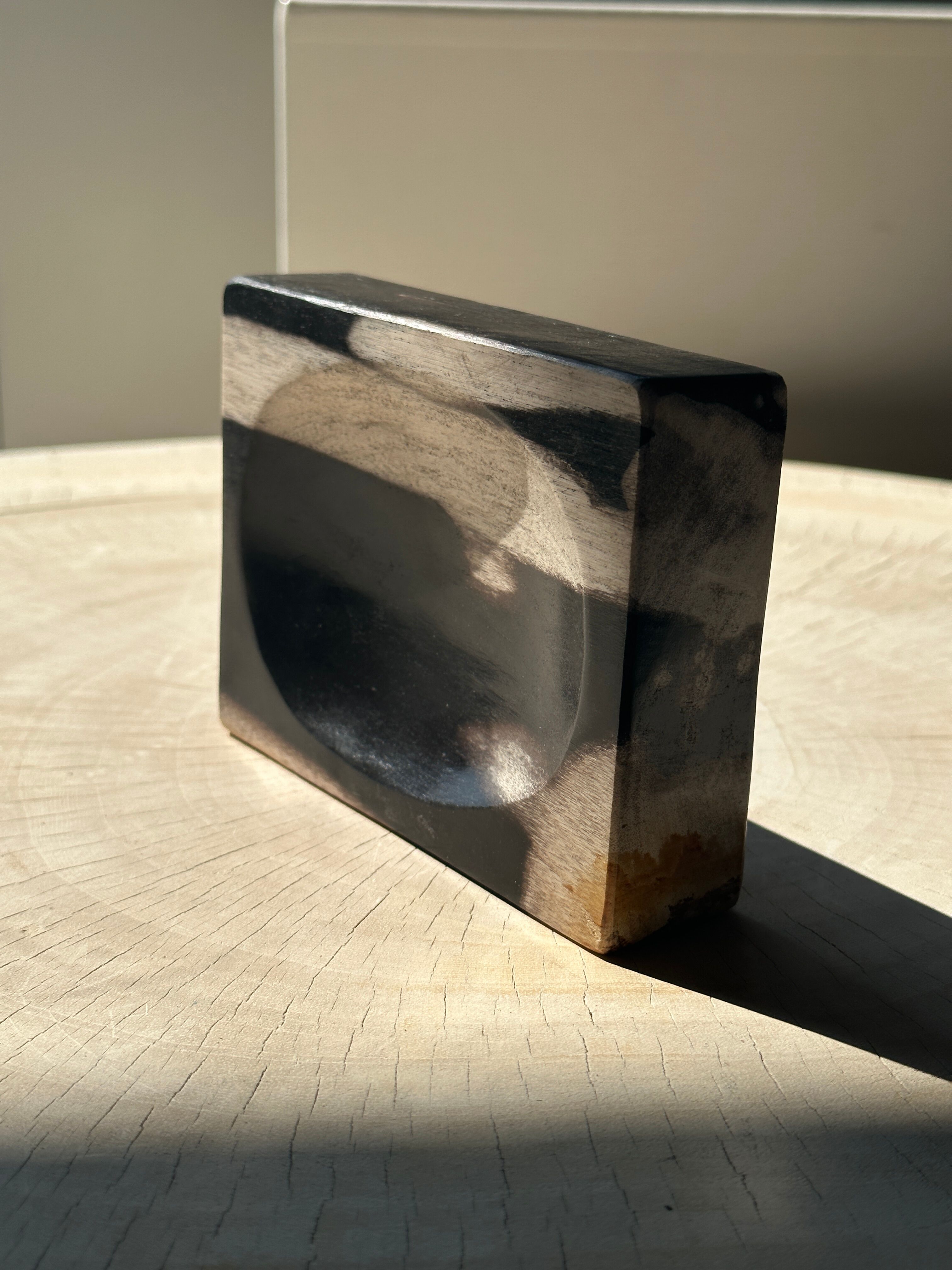 Symmetrical multicolored petrified wood soap dish