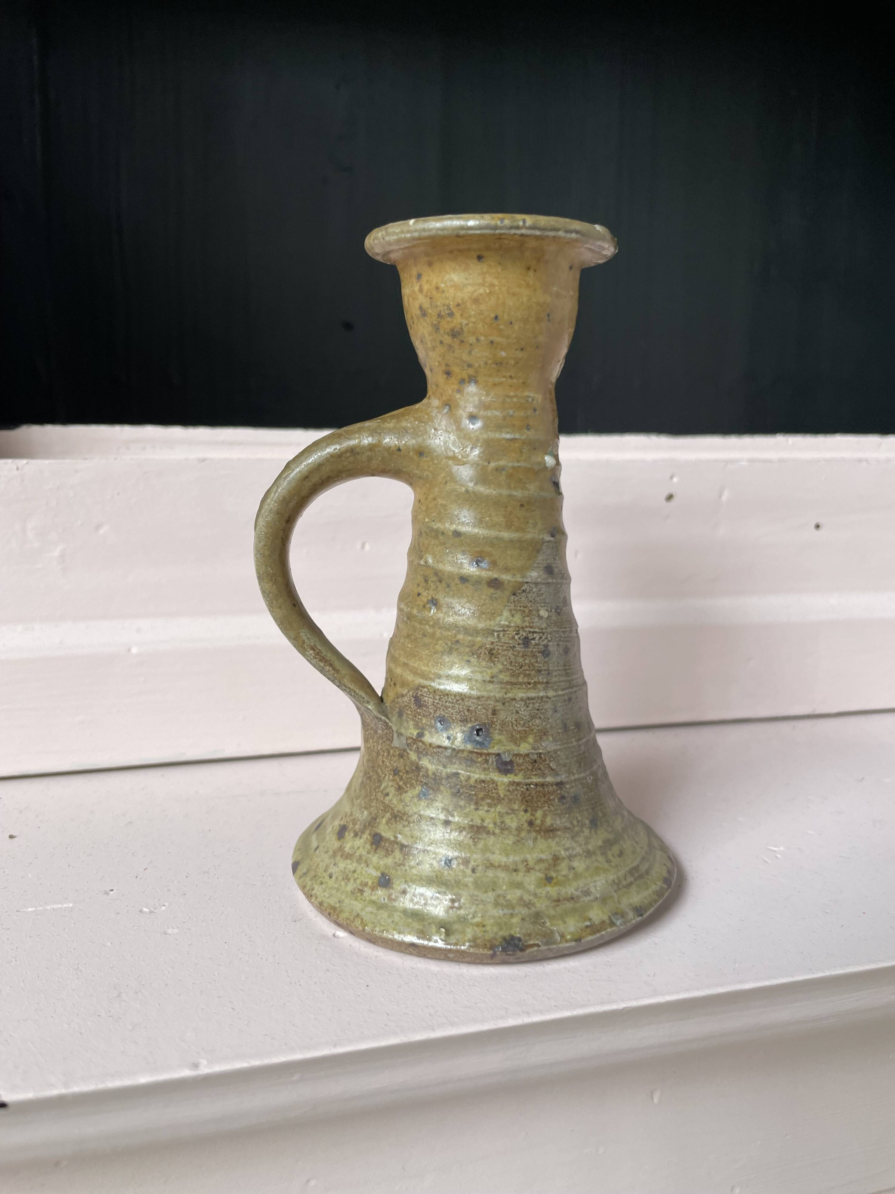 Hand candle holder stoneware