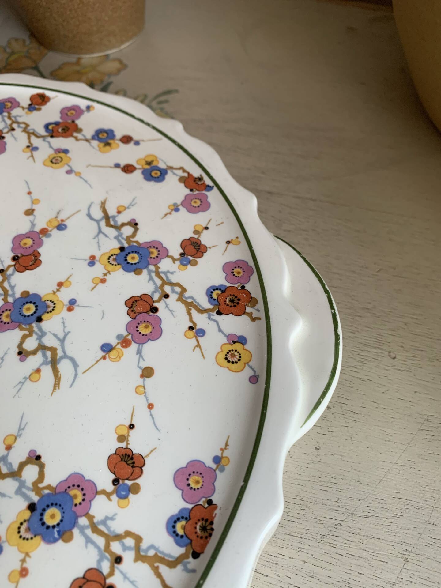 Vintage pie dish in earthenware with handles – Japanese floral pattern