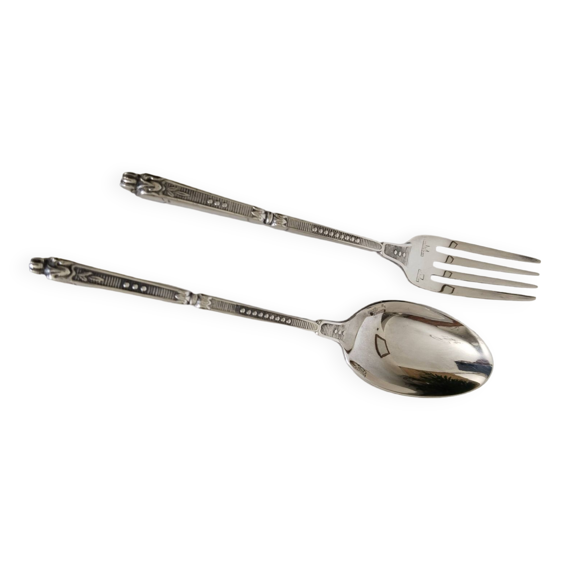 Children's silver cutlery, 1 fork and 1 spoon Saint Médard