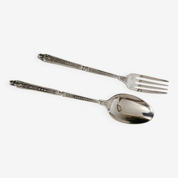 Children's silver cutlery, 1 fork and 1 spoon Saint Médard