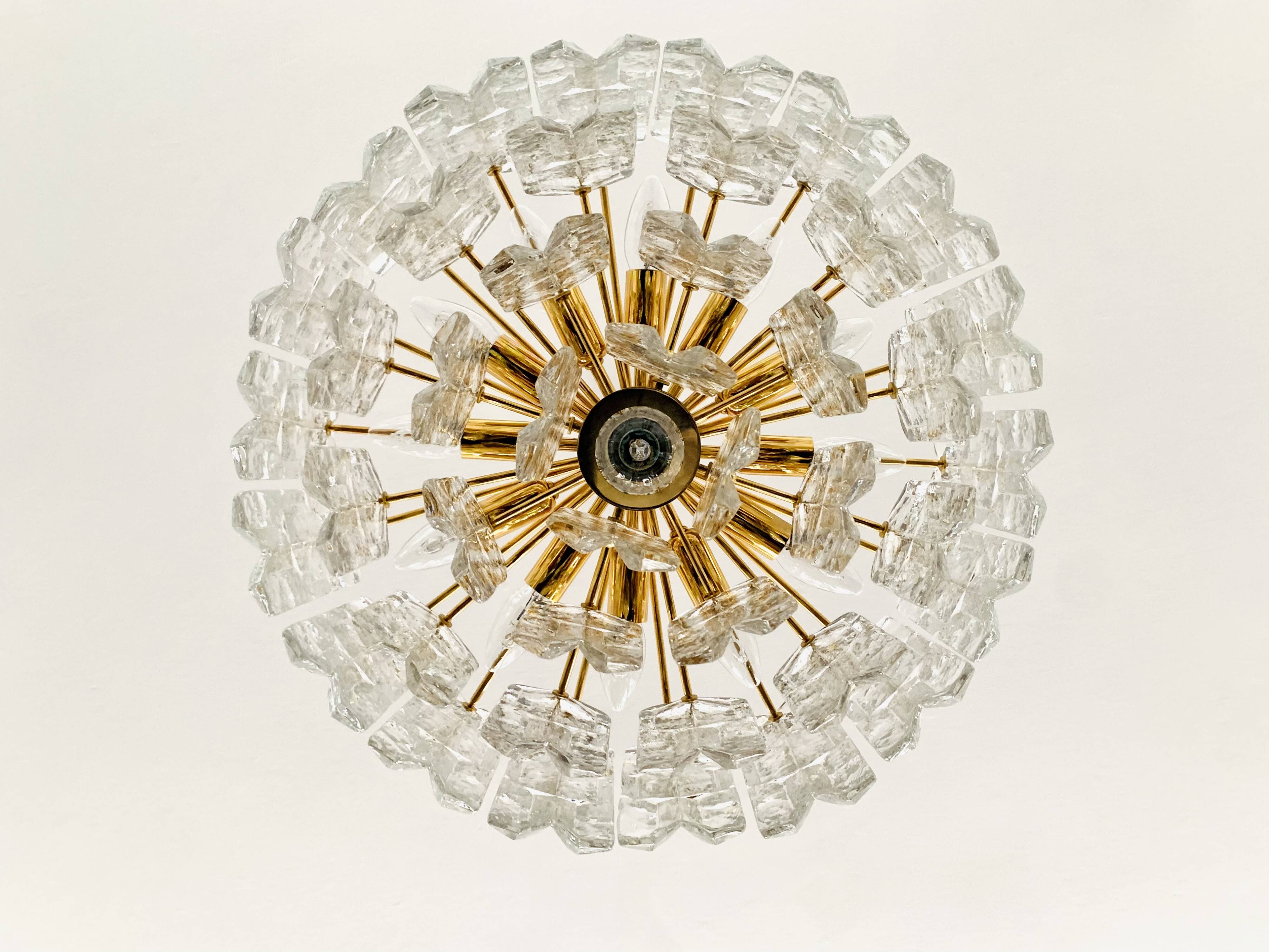 Large Austrian Palazzo Ice Glass Chandelier by J.T. Kalmar