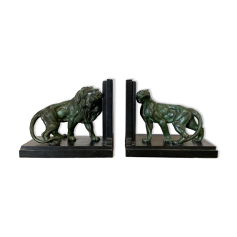 Serre-livres lion et lionne par Joseph Carlier, 1930