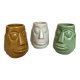 Set of three small Moai-style head vases.