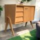 Vintage sideboard with tapered legs, light oak, 1960s.