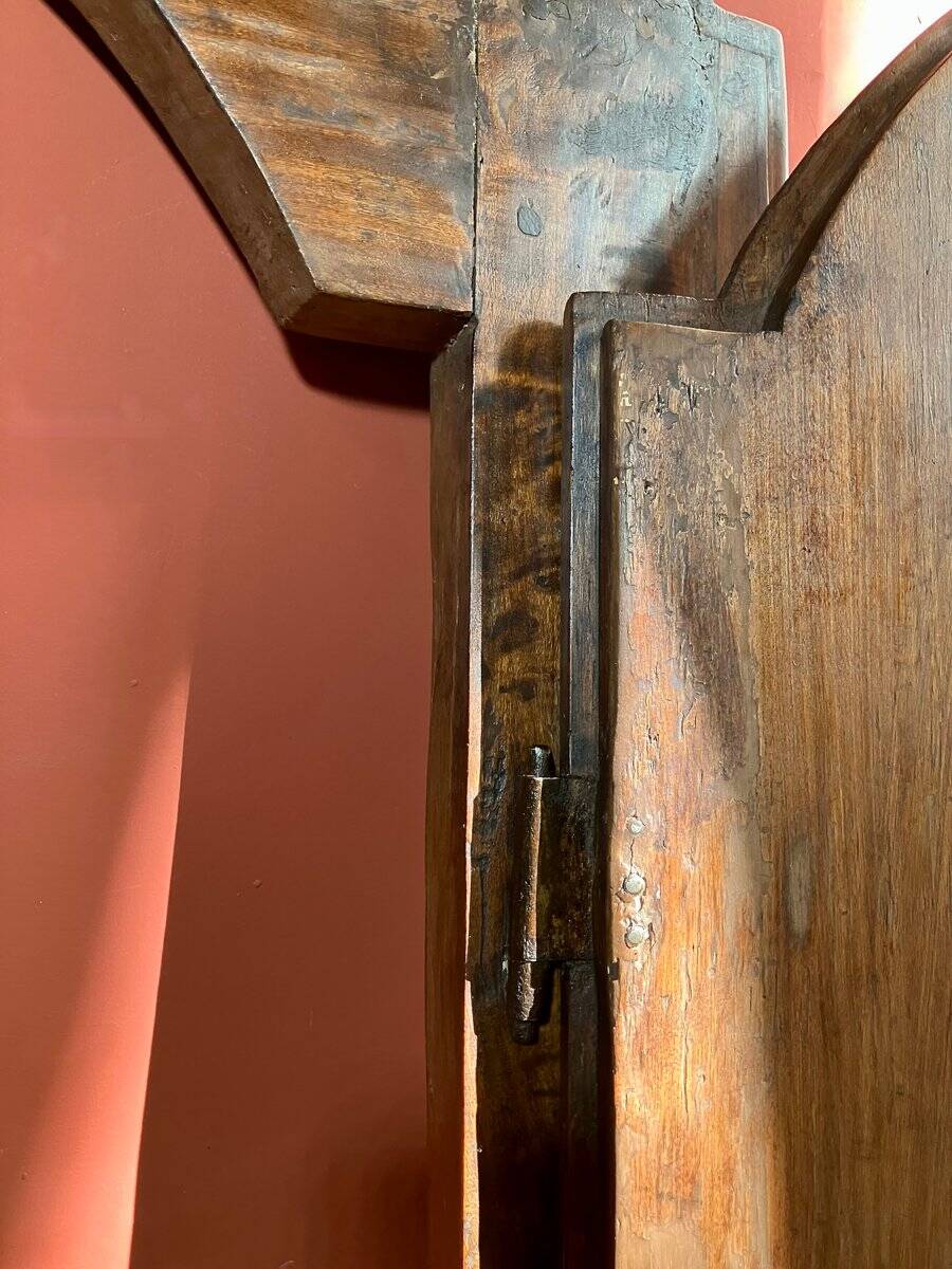 Antique Rustic Tuscan Window in Chestnut with Original Wrought Iron Hardware, 1800s