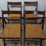 Set of 4 vintage 1970s folding chairs in wood and caning
