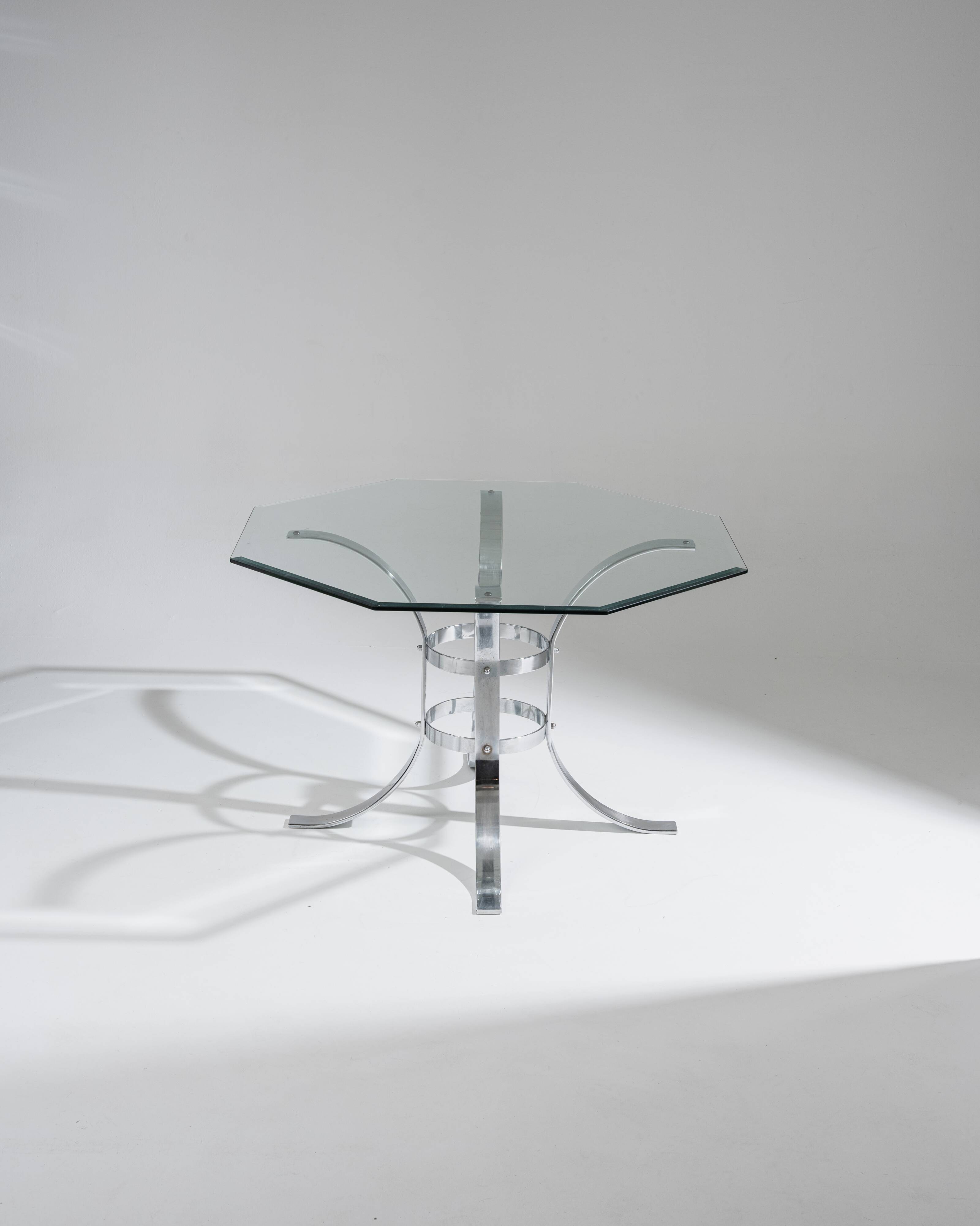 Octagonal glass and metal dining table, 1970s