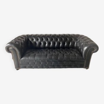 Vintage black leather Chesterfield sofa