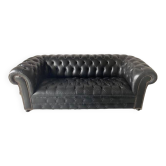 Vintage black leather Chesterfield sofa
