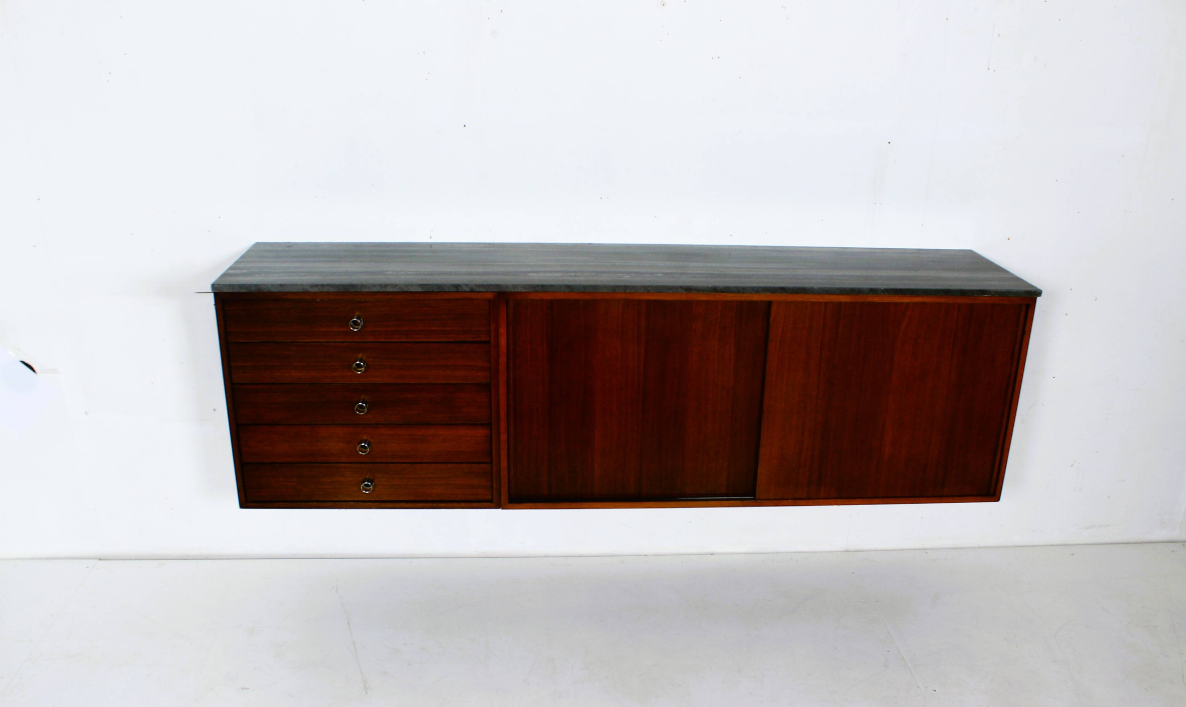 Suspended teak buffet from the 1970s.