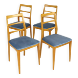 Set of four blue velvet Scandinavian chairs.