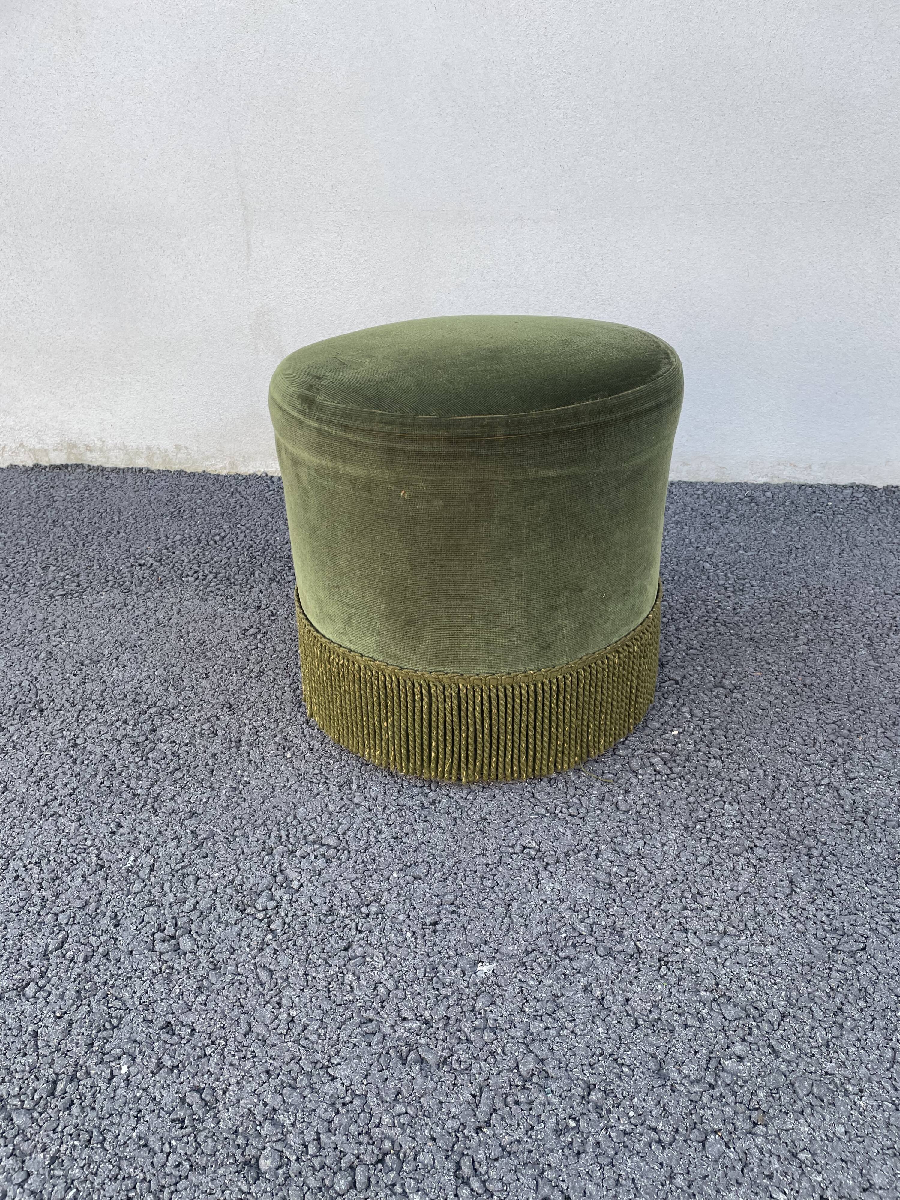 Green velvet pouf