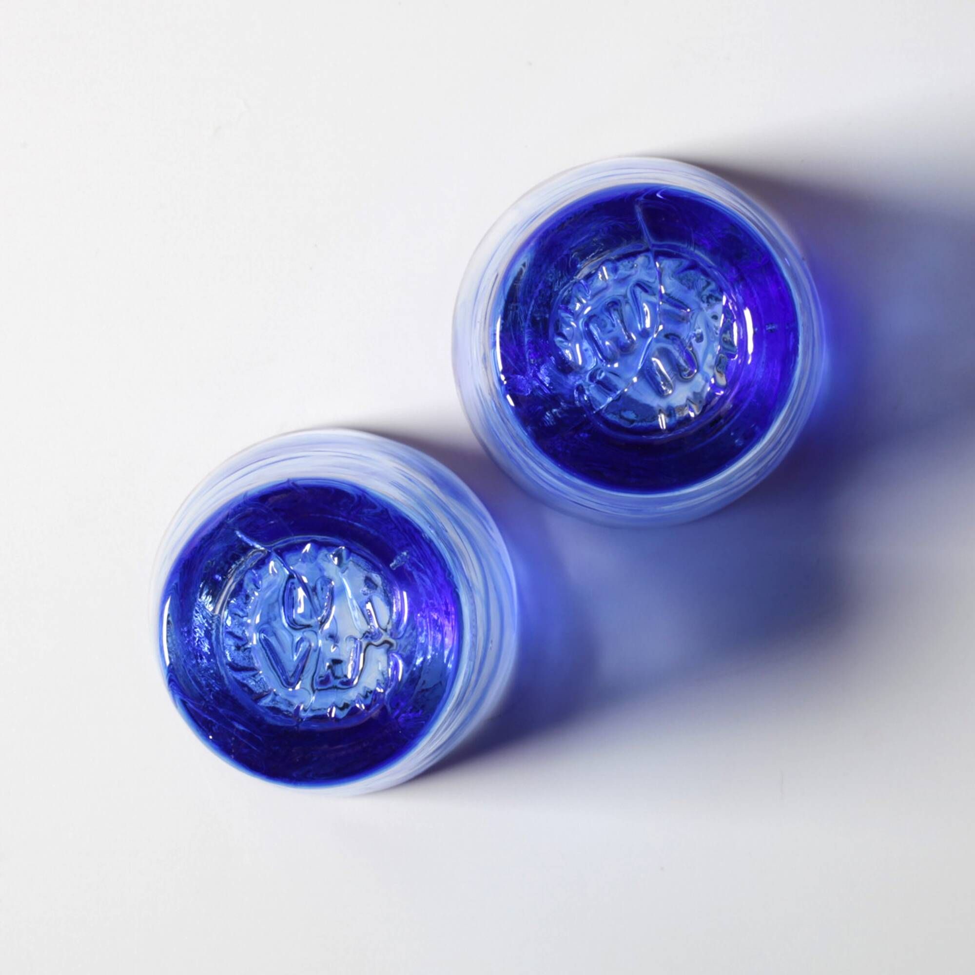 Set of 2 Kosta Boda Blue Shot Glasses 'Mine' by Ulrica Hydman Vallien