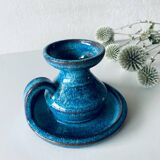 Candle holder in enamelled and signed stoneware