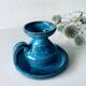 Candle holder in enamelled and signed stoneware