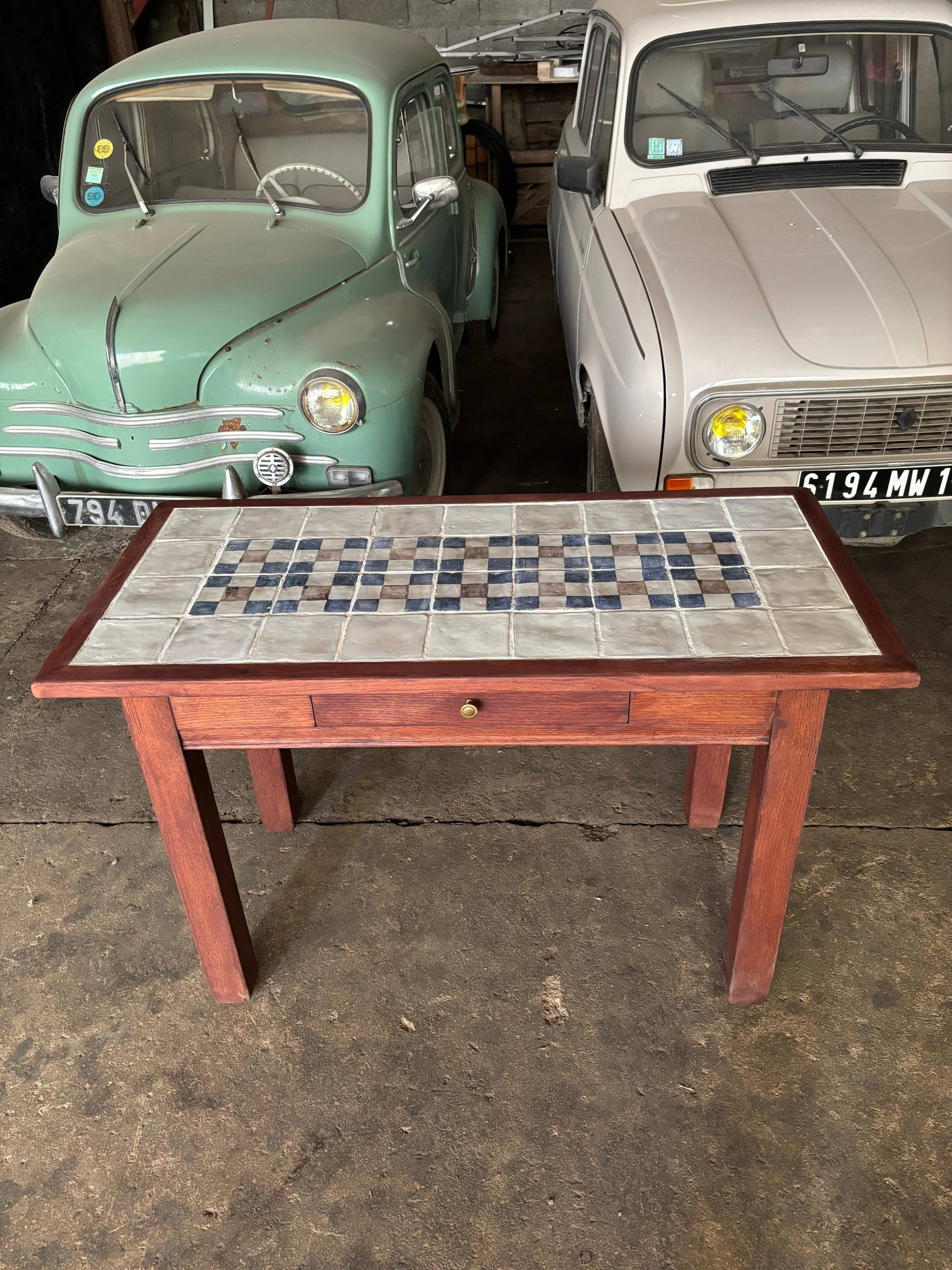 Wooden table with handmade ceramics