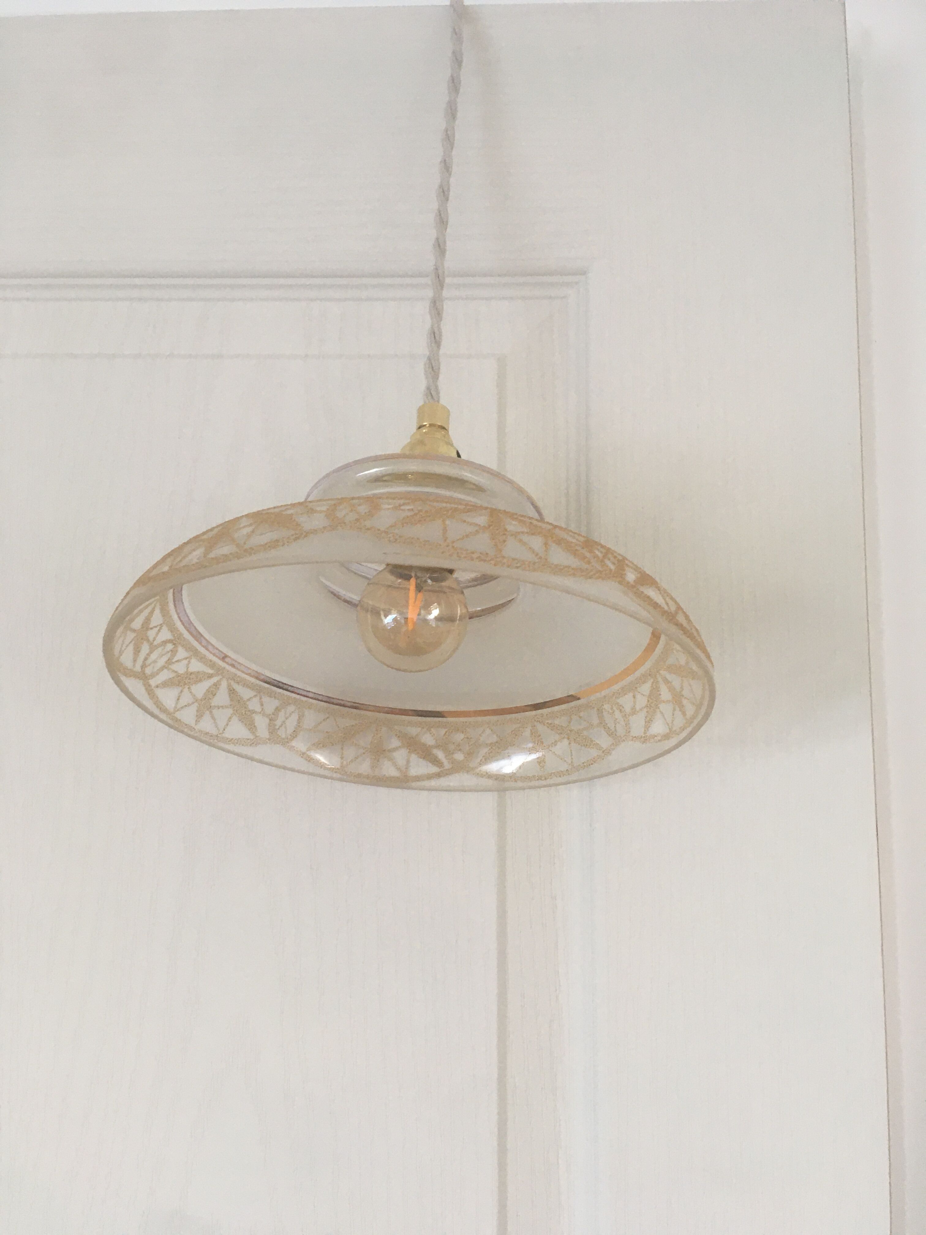 Pair of suspensions in white & gold frosted glass