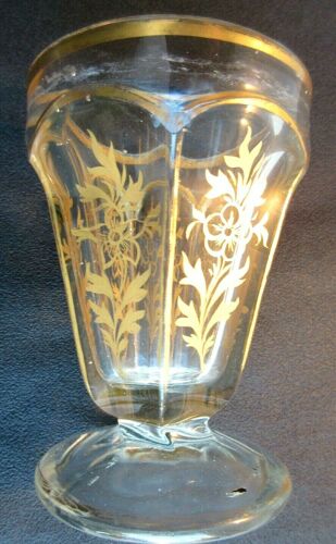 Verre Charles X cristal à 6 côtes plates décorées de fleurs à l'Or fin