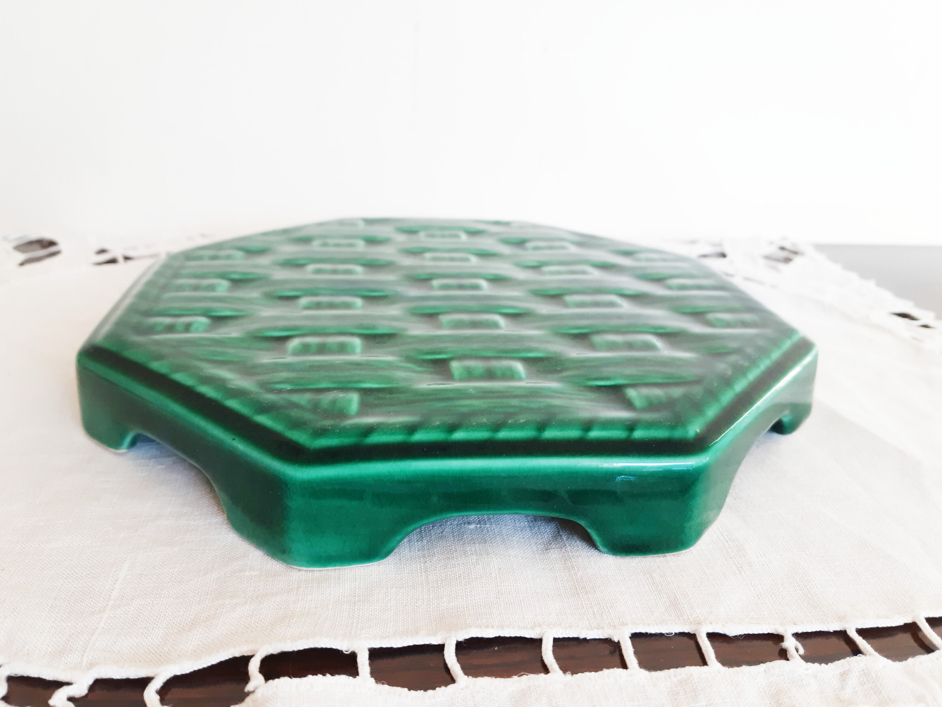 Digoin art deco trivet, vintage French, 1940s