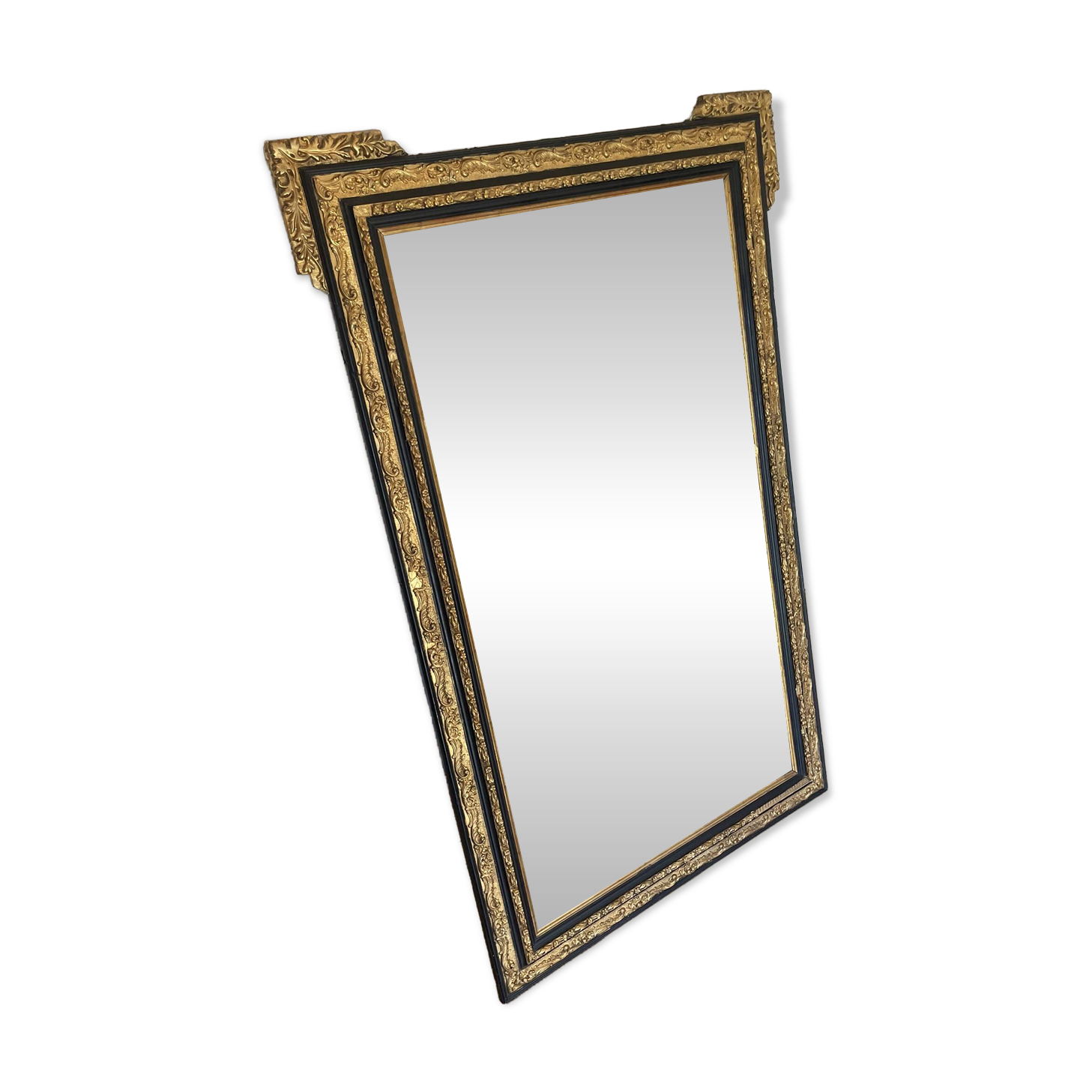 Authentic Antique Mercury Mirror with Parcloses and Ears – Golden Patina