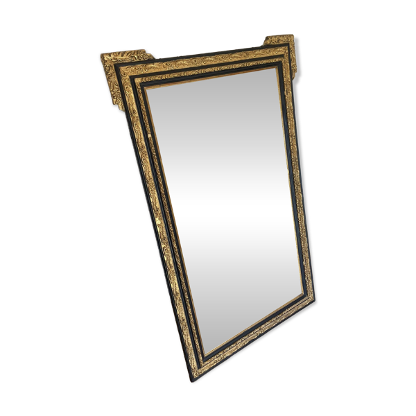 Authentique Miroir Ancien au Mercure à Parcloses et oreilles – Patine Dorée