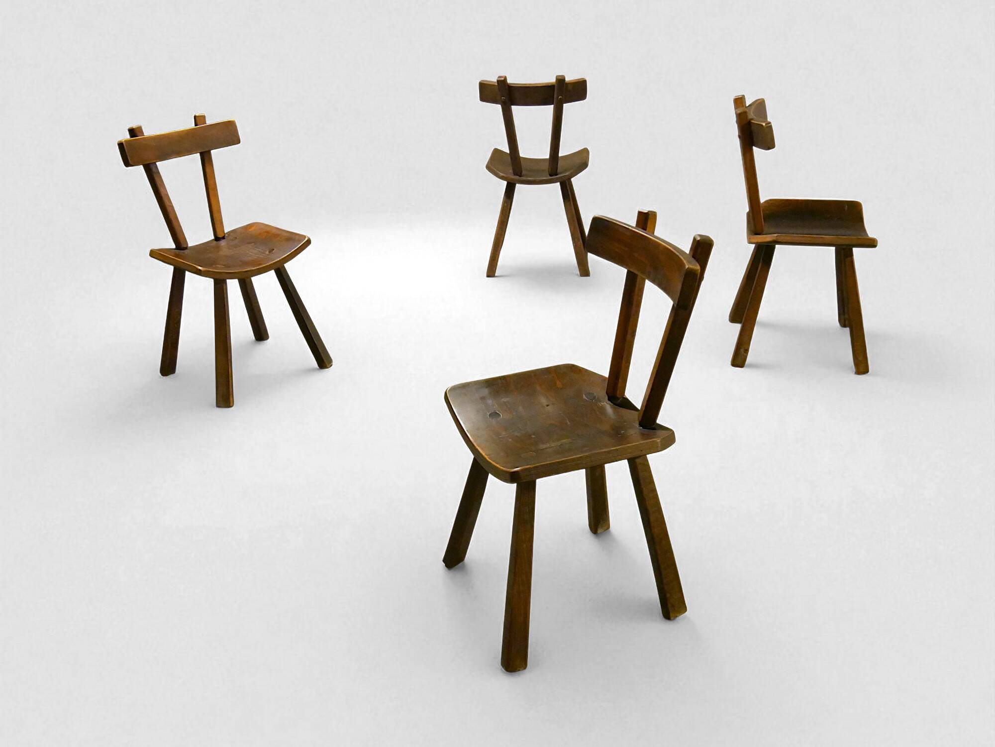 Rare set of 4 brutalist chairs - vintage 1950