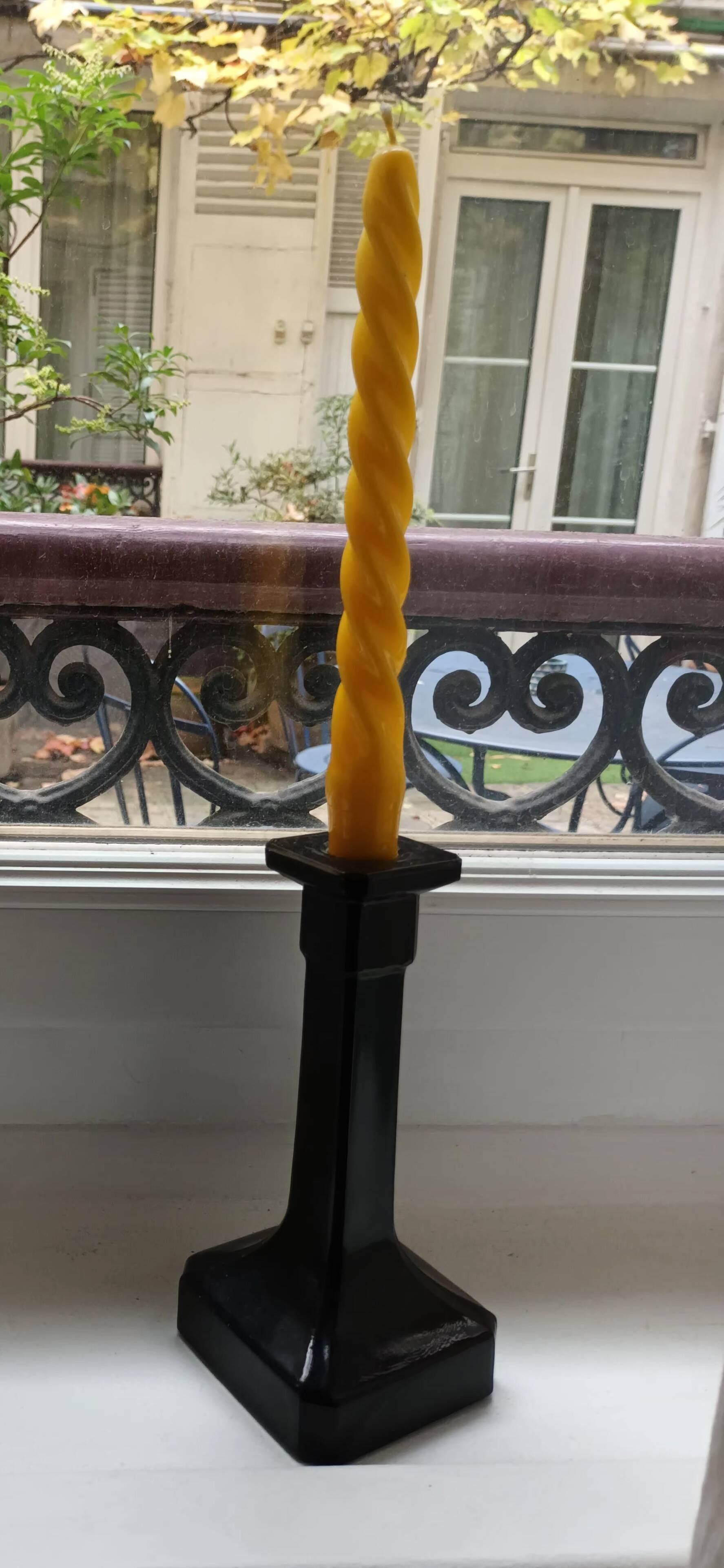Black glass candlestick