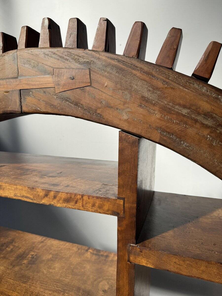 Vintage Brazilian folk art handmade round wall cabinet in Cumaru wood, 1960s