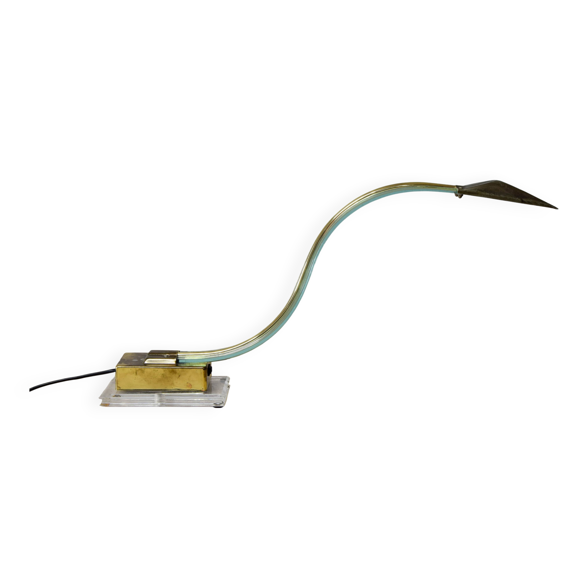 Mid Century Modern Lucite Serpent Table Lamp Cobra Brass