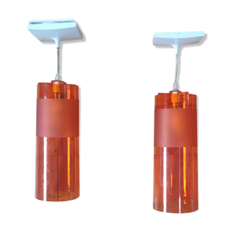 Pair of orange suspensions Kartell Design by Ferruccio Laviani
