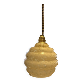 Vintage "Ruche" amber speckled glass pendant – 1970s