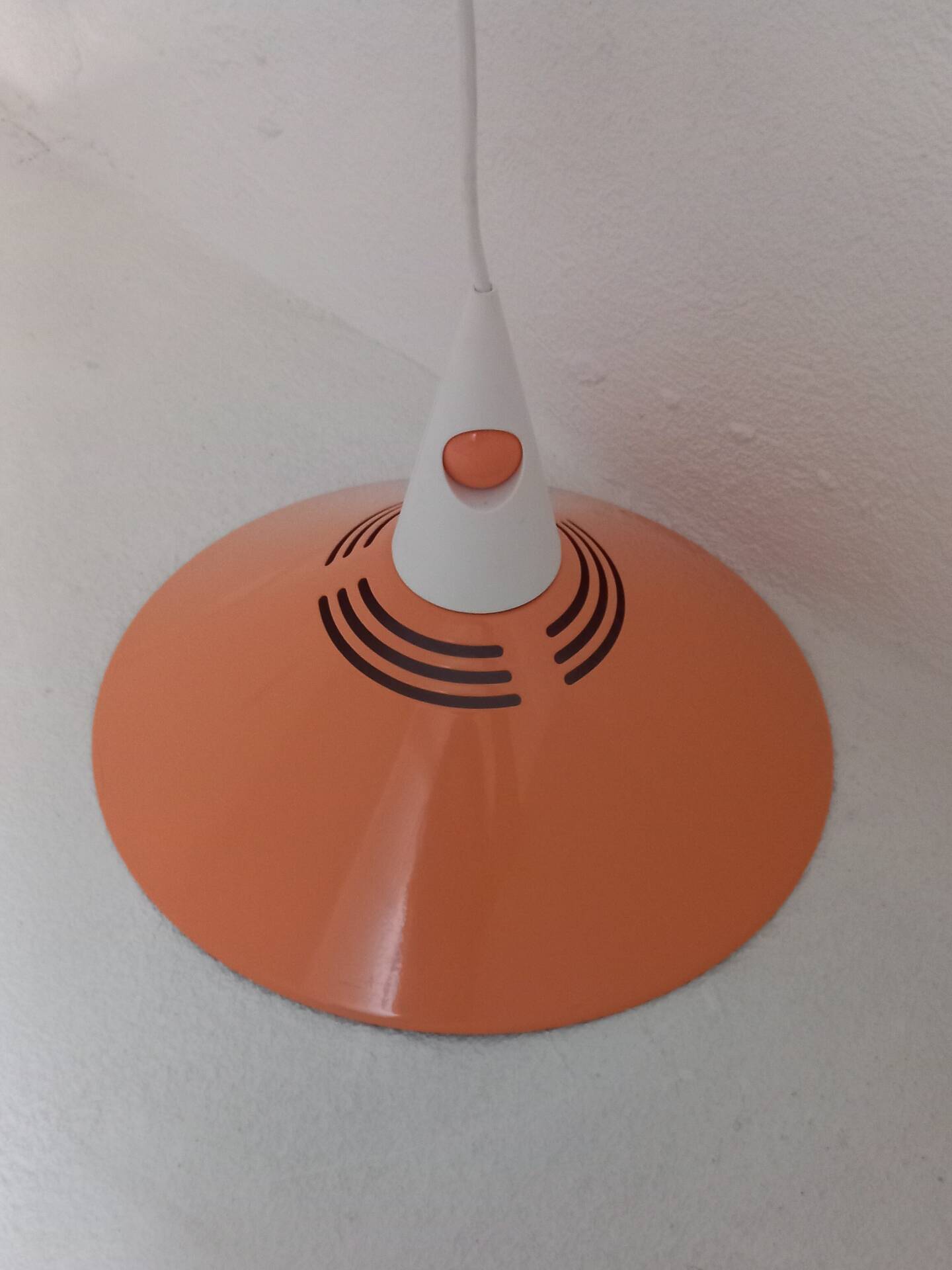 Vintage orange metal pendant light in Memphis style – 1980s