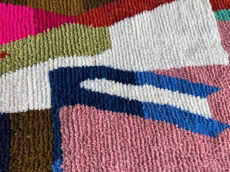 Authentic handmade rug with colourful patterns, size 150/250 cm.