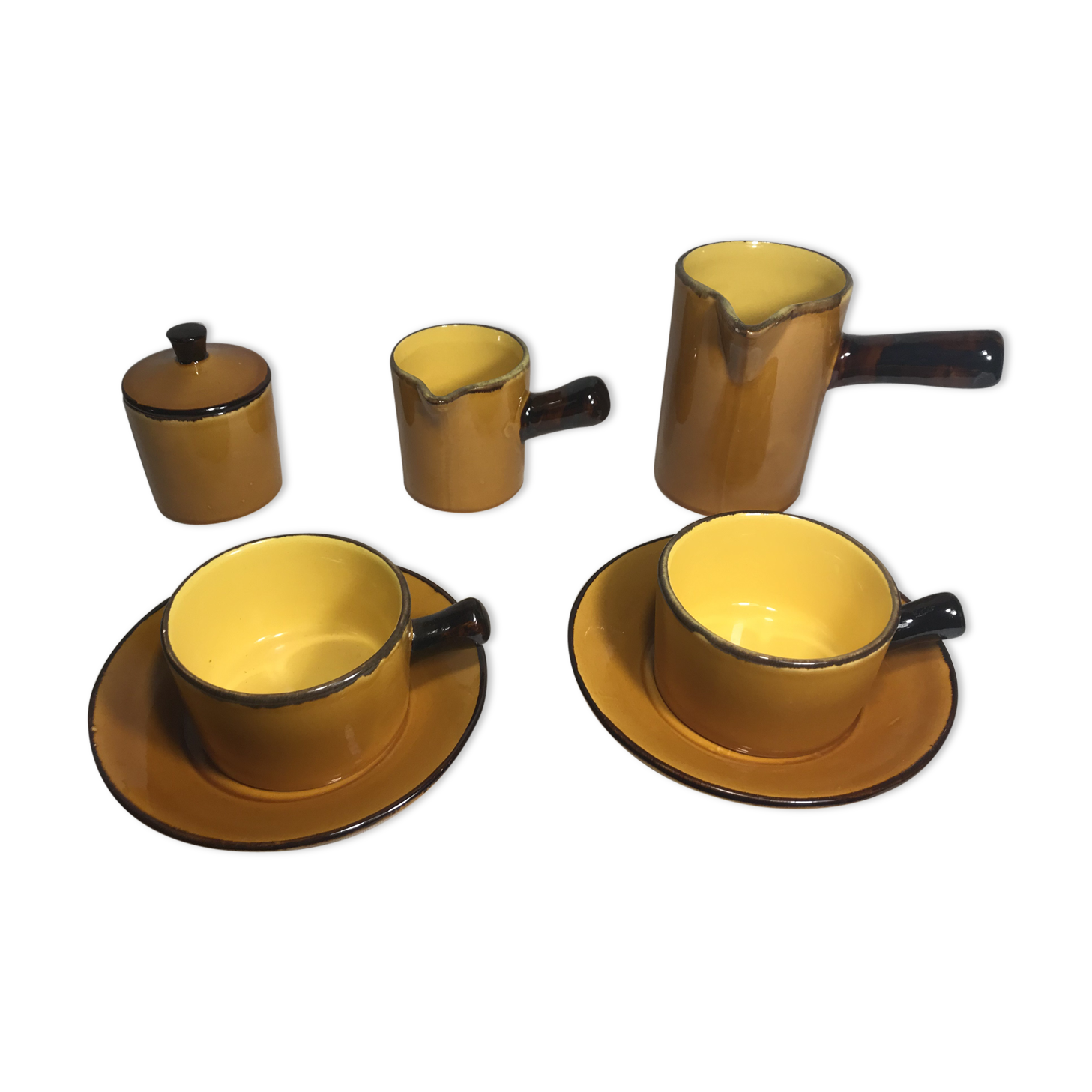 Lot old breakfast Poet laval, jugs, cups + pot sugar vintage