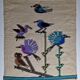 Handcrafted wall tapestry in dyed wool, bird decor, 67 cm by 84 cm