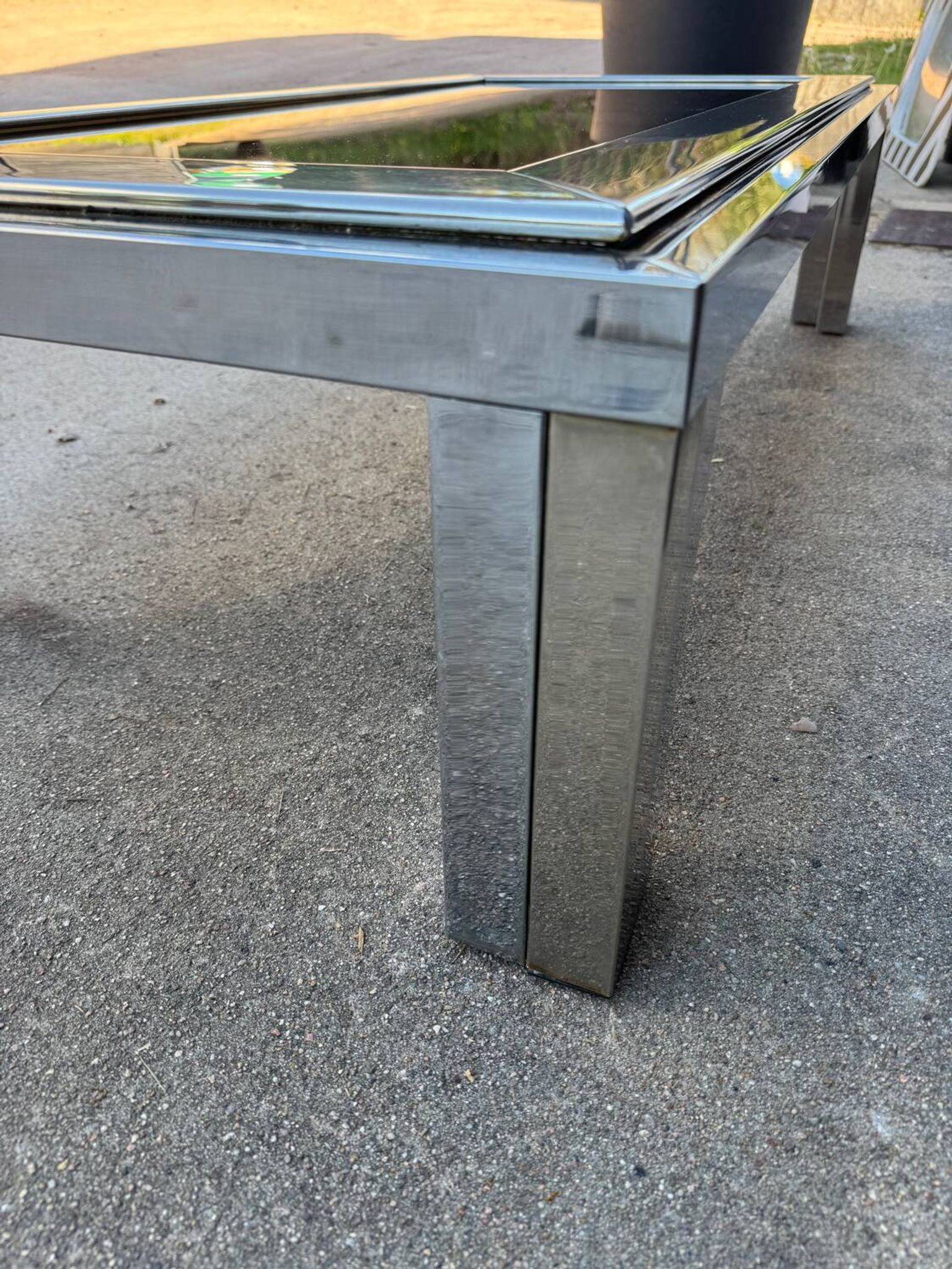 1970s smoked glass chrome coffee table