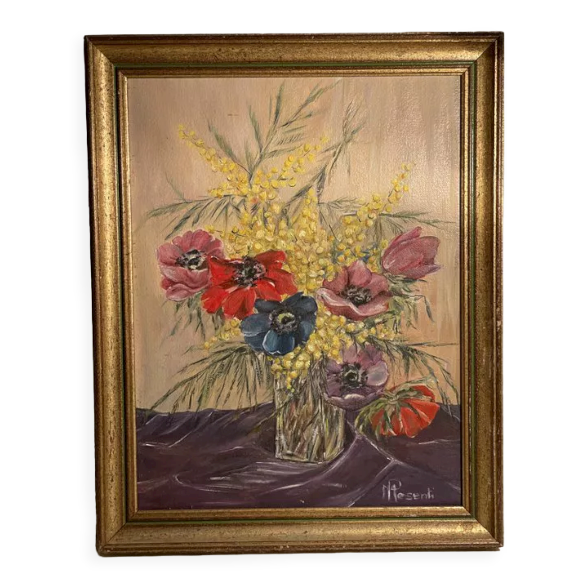 Old painting still life bouquet of flowers