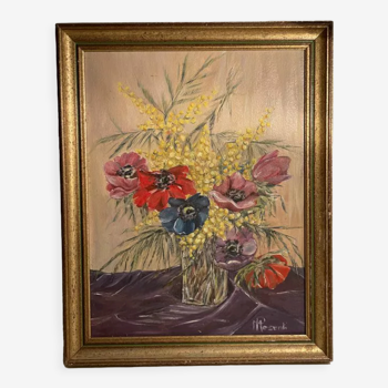 Old painting still life bouquet of flowers