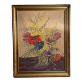 Tableau ancien nature morte  bouquet de fleurs