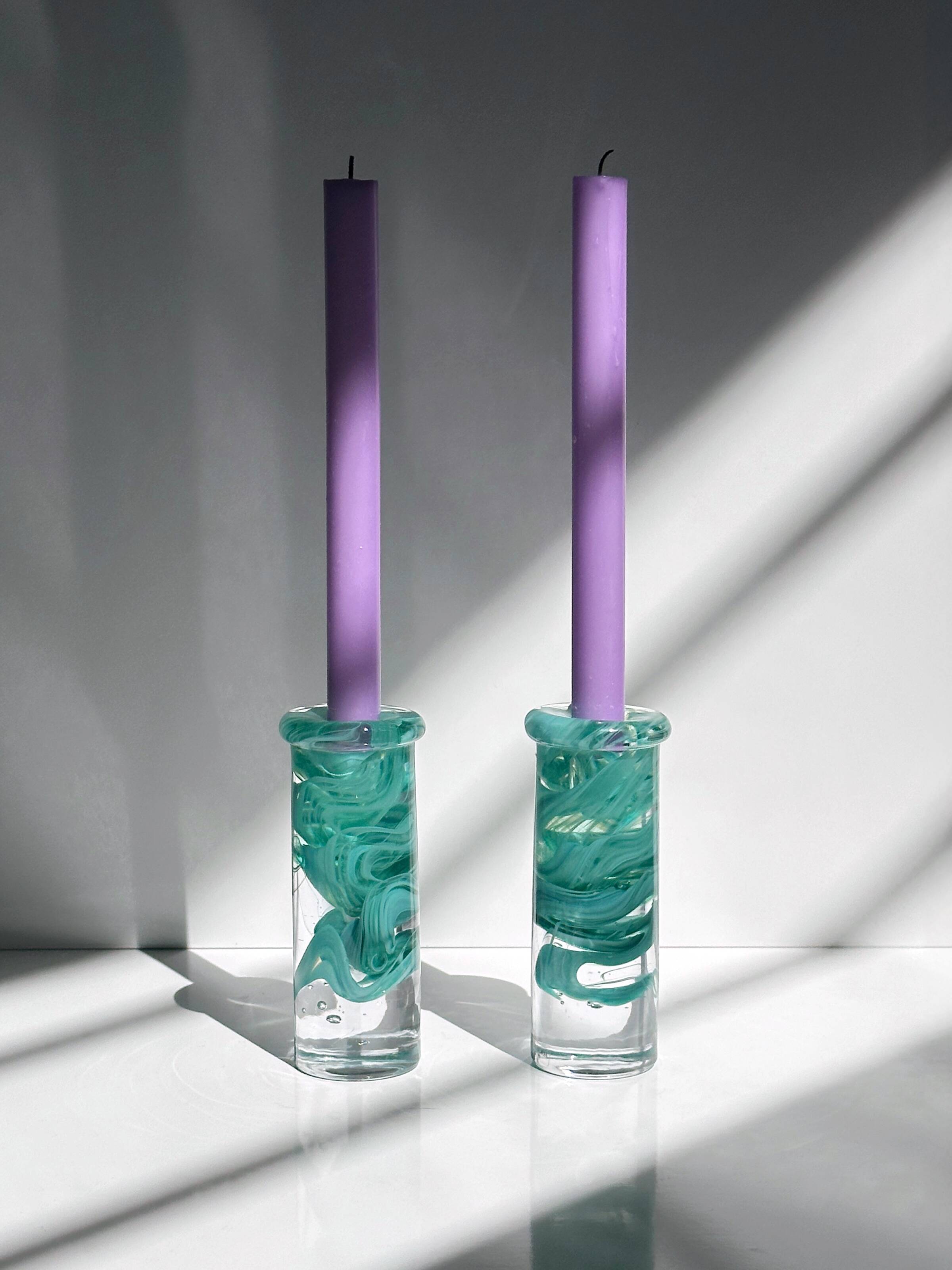2 Kosta Boda Atoll candle holder by Anna Ehrner turquoise