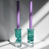 2 Kosta Boda Atoll candle holder by Anna Ehrner turquoise