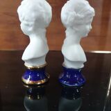 Pair of children's busts in blue lapis lazuli biscuit