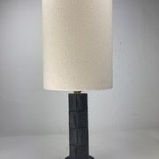 Midcentury brutalist bakelite table lamp, bouclé shade 1960s