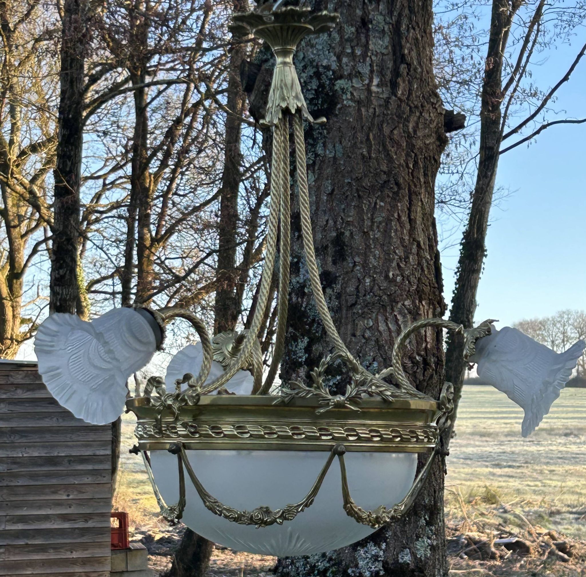 Superb Art Deco bronze chandelier, a mix of styles, circa 1930/50, 3 branches 4.